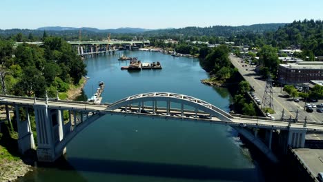 usa, or, oregon city, arch bridge, 2024-07-23 - flying over arch bridge over the willamette river
