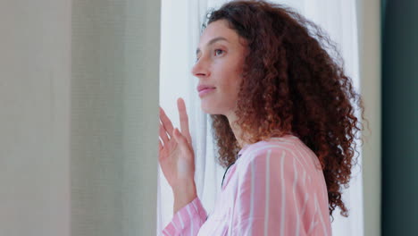 window, curtain and woman with a view