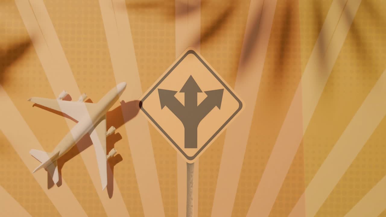 animación de una señal de tráfico con flechas y líneas sobre el plano