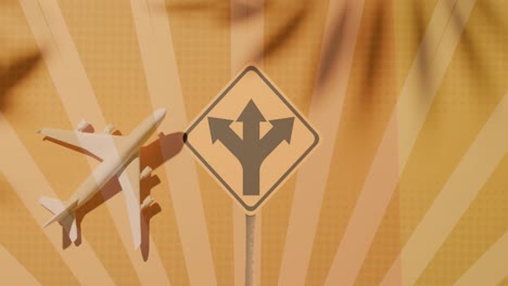 animation of road sign with arrows and lines over plane