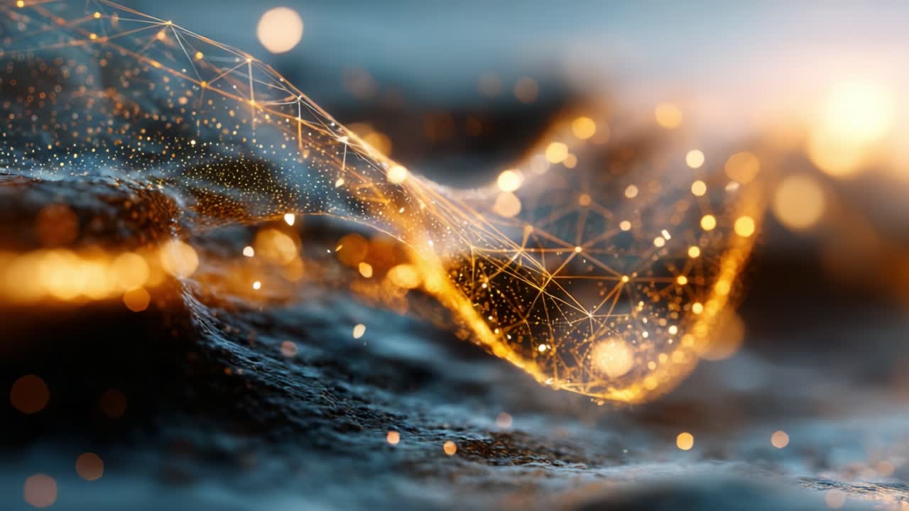 Bagliore ipnotico di onde digitali astratte: un'incantevole fusione di luce e texture catturata in fotogrammi cinematografici, che mette in mostra la bellezza dell'arte visiva moderna