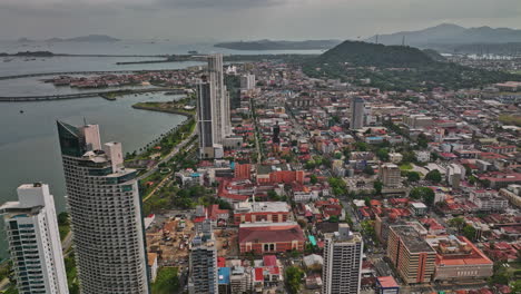 panama city aerial v21 drone flyover across calidonia and la exposicion neighborhoods along the shoreline towards historic district capturing urban cityscape - shot with mavic 3 cine - march 2022