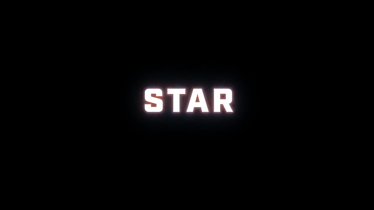 4K text reveal of the word "star" on a black background