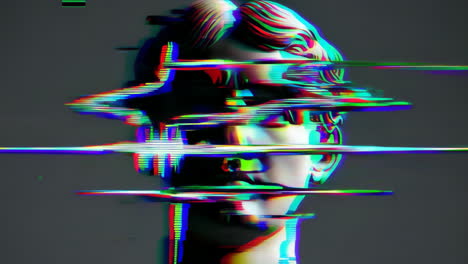 glitch art classical bust with digital distortion