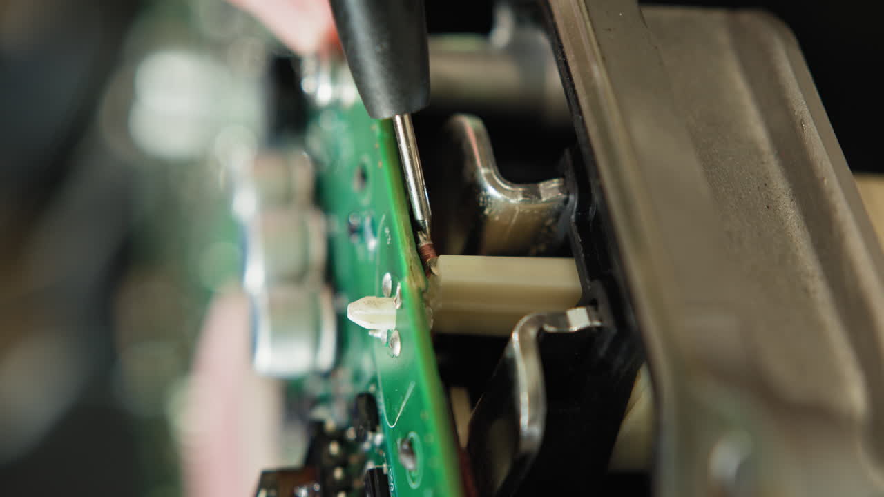 primer plano de la reparación de componentes electrónicos para automóviles