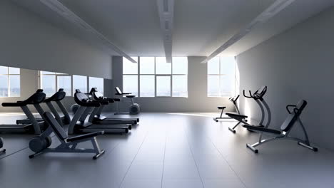 empty modern gym with treadmills and exercise benches