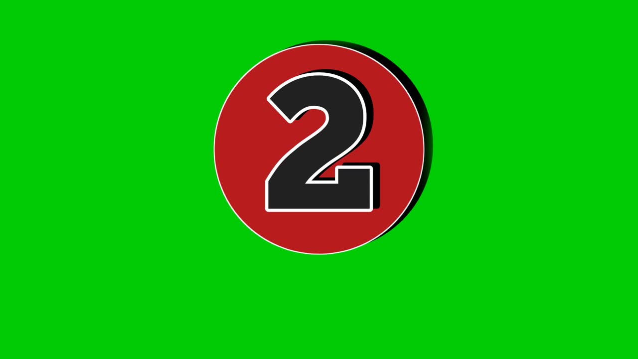 Pop up Number 2 two Animation Green Screen black color Cartoon Motion Graphic video element.3D Number in