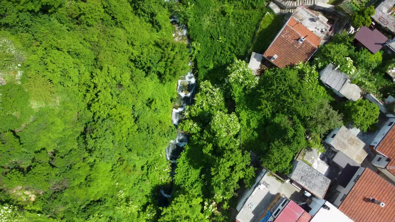 Drone footage of Travnik, Bosnia and Herzegovina, and the river flowing through town