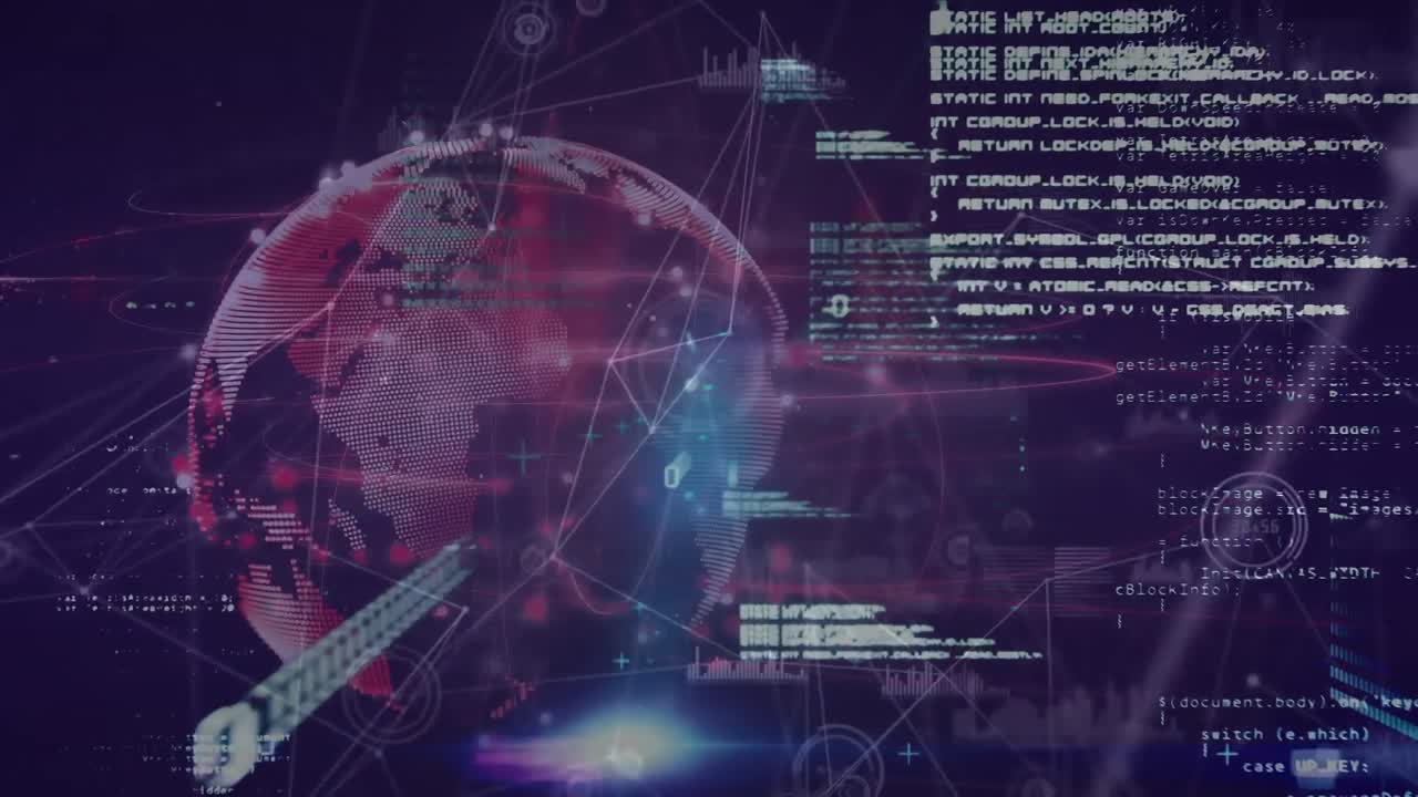 animación del procesamiento de datos, red de conexiones en todo el mundo