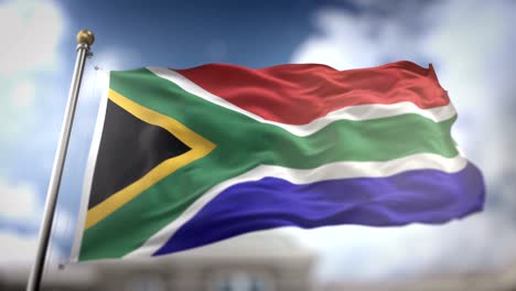 la bandera de sudáfrica ondeando en cámara lenta 3d con fondo de cielo azul - bucle sin costuras 4k