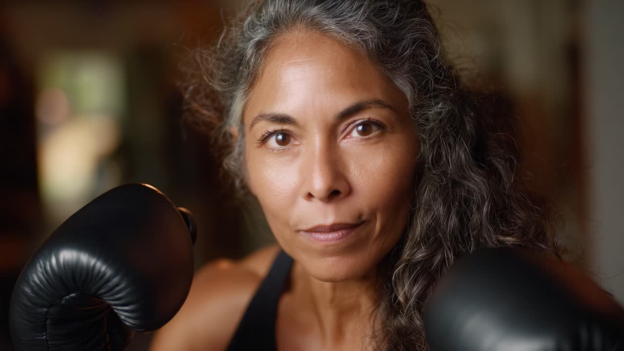 Poderosa e determinada: close-up de uma boxeadora confiante, pronta para enfrentar qualquer desafio no ringue com força e habilidade