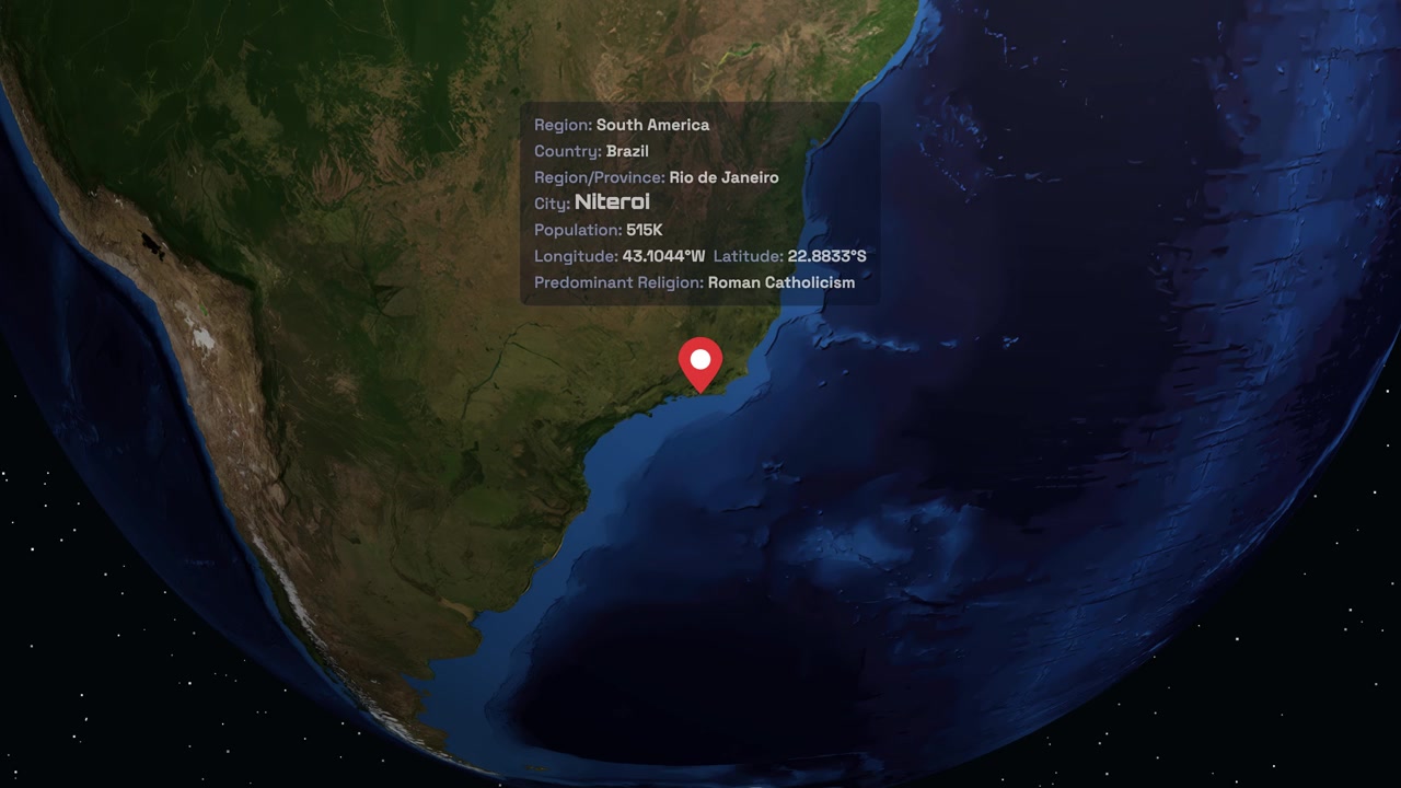 Digital Globe Zooming into Niteroi Brazil with Location Data