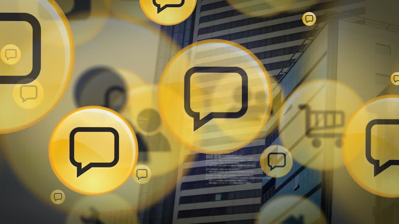 animación de iconos sobre el paisaje urbano