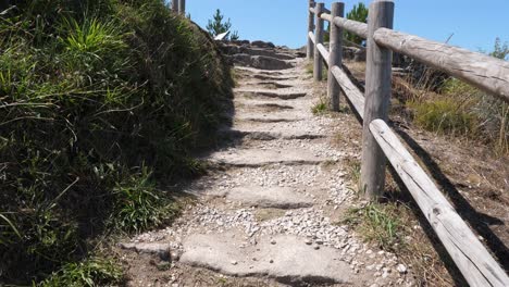 stone stairs up to the ribeira sacra lookout in spain, point of view