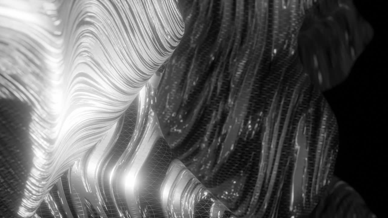 Abstract white and black flowing metallic texture with wavy surface. Futuristic luxury and material design concept. Design for wallpaper, banner, poster, header, vertical