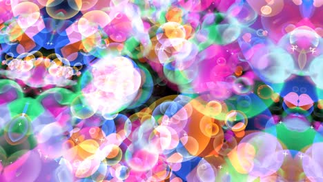 abstract dimension rainbow bubbles with dancing hearts floating on black screen with white star theme valentine day and love motion