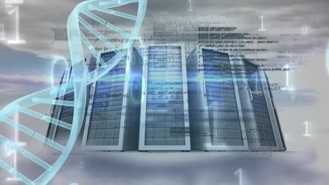 Computers console with dna and binary code animation
