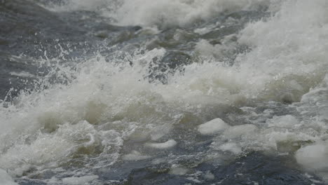 River-Stream-Flowing-Crashed-Through-Floating-Ice-At-Winter-In-Quebec,-Canada