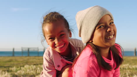 friends, grass and portrait of girl children