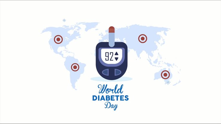 lettere della giornata mondiale del diabete con glucometro e mappe della terra