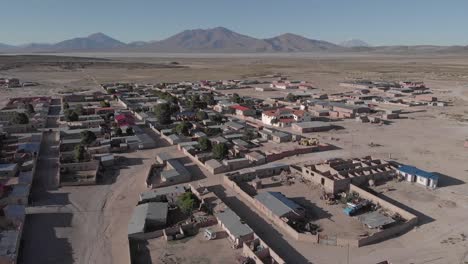 sandy, flat atacama desert town aerial of remote san juan, bolivia