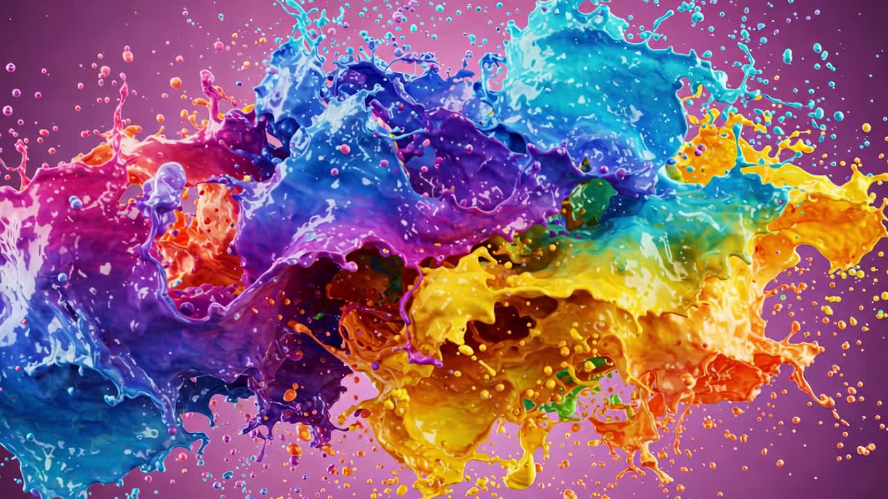 Colorful splashes of paint create a vibrant dance on canvas in a creative studio setting during daytime