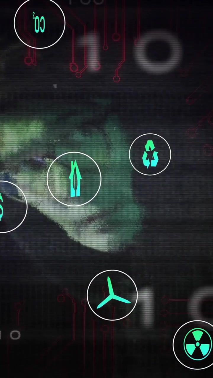 Vertical video: Scan sweep starting green face emerging while teal icons shifting, showing eco data