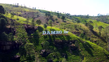 Orbit-Shot-Of-Super-wide-Rural-Tea-Plantation-On-Mountains,-Nuwara-Eliya-Countryside,-Sri-Lanka