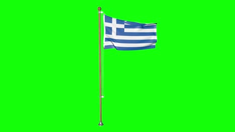 Bandera-De-Grecia-De-Pantalla-Verde-Con-Asta-De-Bandera