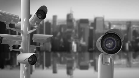 cctv cameras with cityscape background