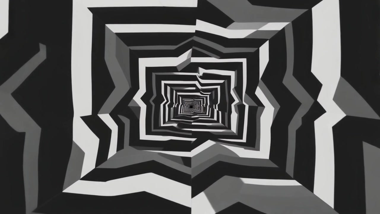 Animazione astratta di un tunnel geometrico in bianco e nero
