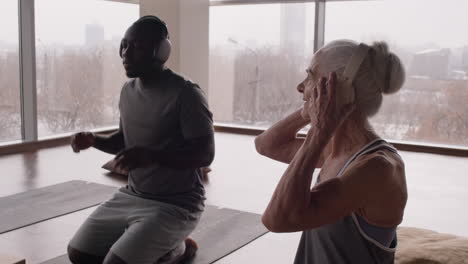 yoga session with instructor and senior student