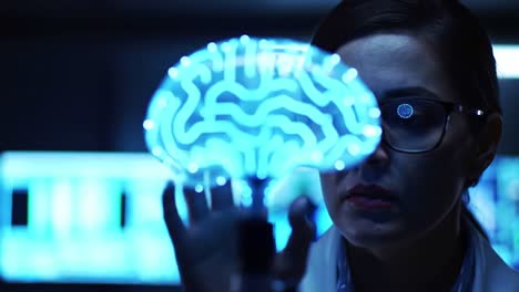 Scientist Examining a Digital Representation of the Human Brain