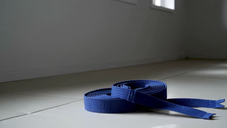rolled up blue martial arts belt