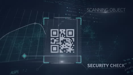 animación de código qr, textos con múltiples gráficos y tablas de negociación sobre fondo negro