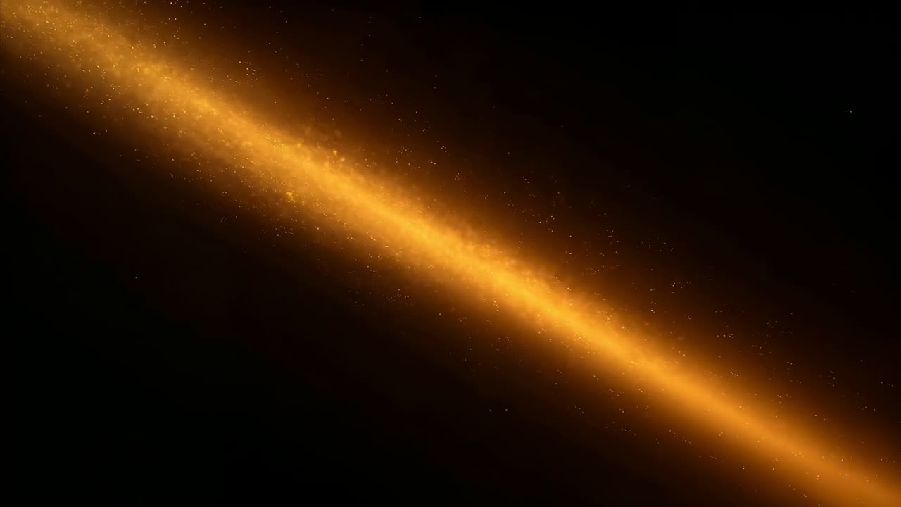 Nastro arancione brillante che reagisce all'aumento del primo fotogramma, allargandosi nel vuoto scuro, braci tremolanti