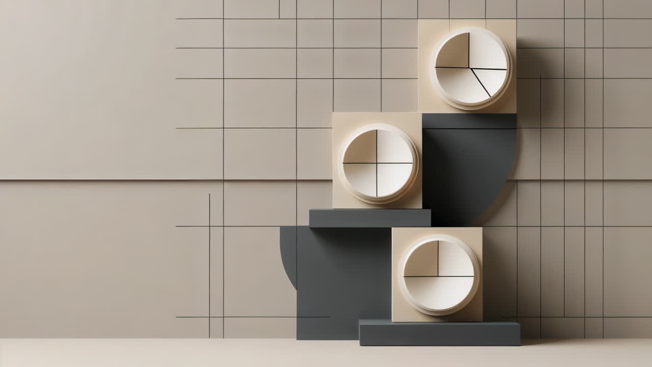 Abstract Geometric Composition with Pie Chart Elements in Neutral Tones