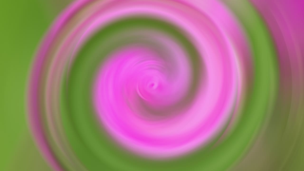 Motivo a spirale astratto singolo con gradiente rosa e verde che gira. Anelli in loop continuo con onda d'urto tremolante che scorre al centro. Animazione 4K astratta in loop infinito di spirale frattale sfocata, ondulata e a scatti.