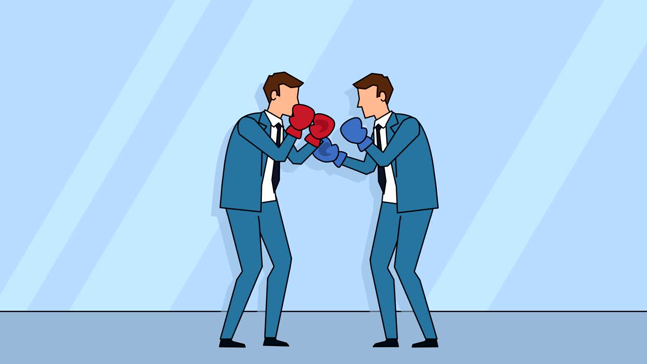 gente de negocios de dibujos animados hombre personajes de boxeo lucha enfrentamiento rivalidad concepto de animación