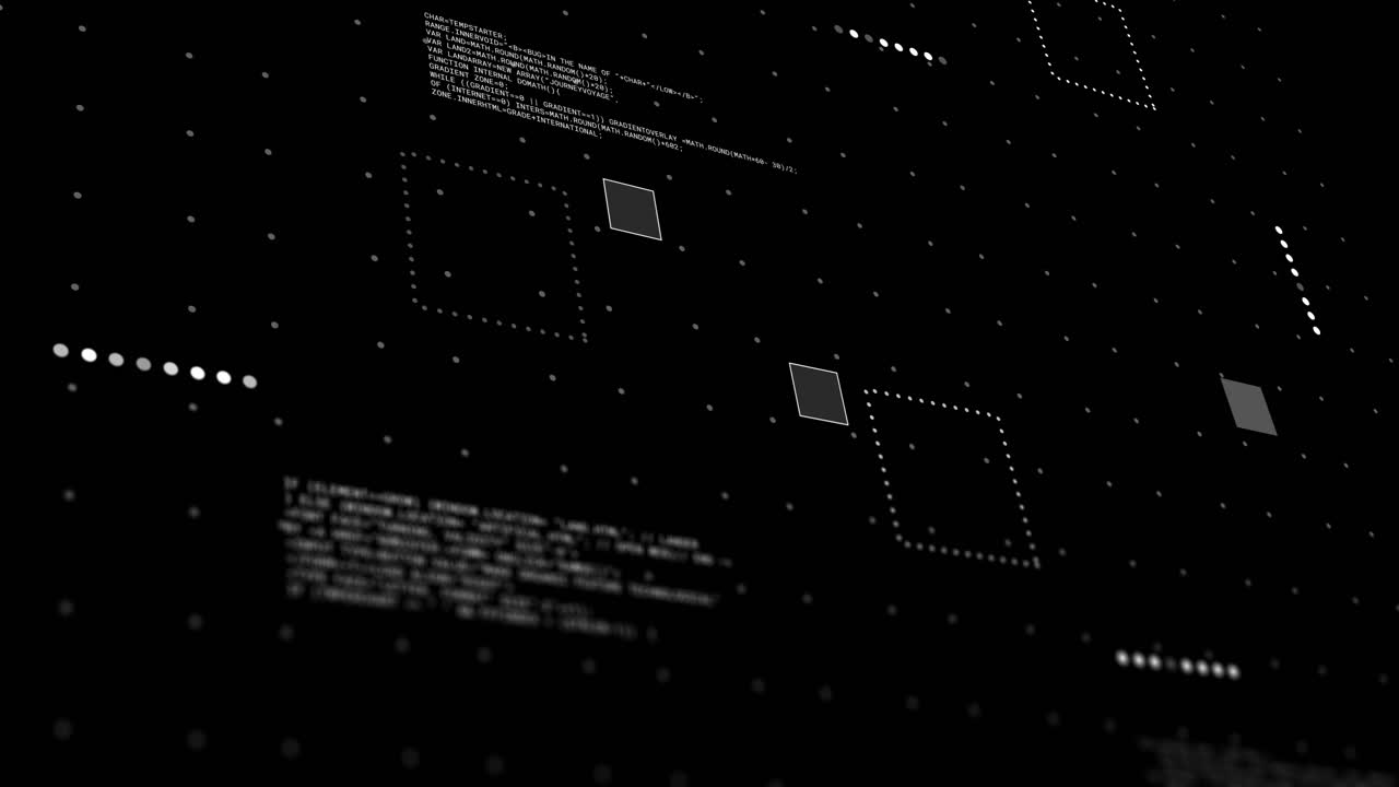 Animation of financial data processing over black background