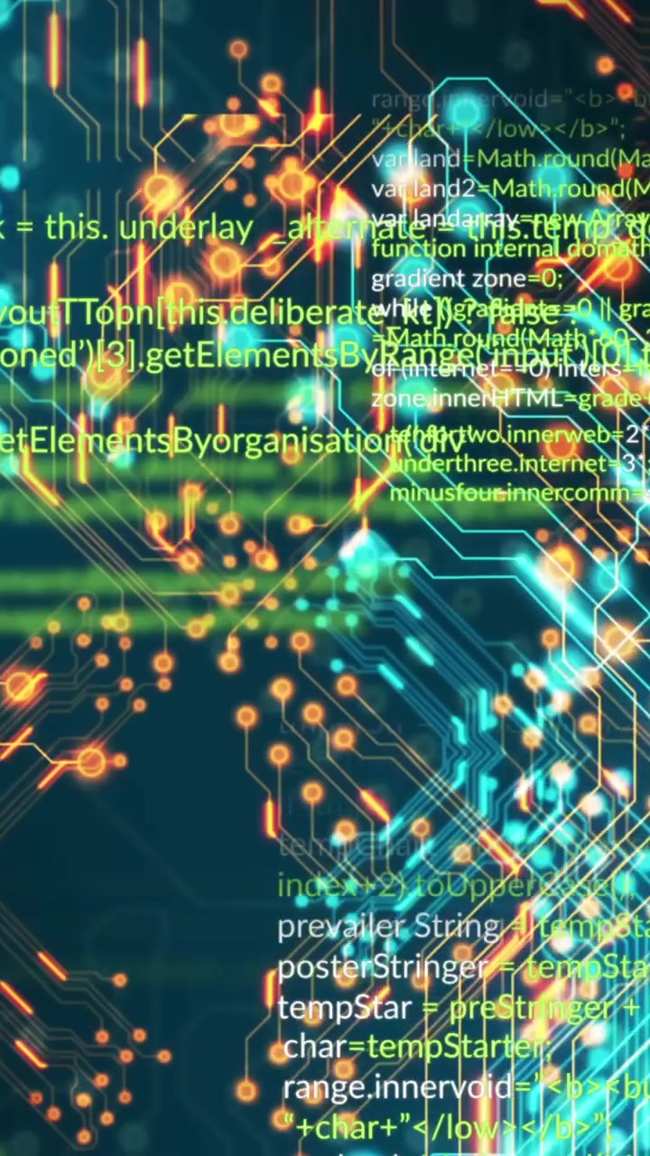 Animation of data processing on black background