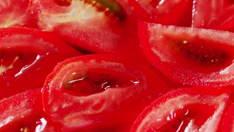 harvest ripe red slices tomato. pan. top view