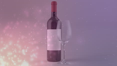 animación de luces sobre una botella de vino tinto sobre un fondo violeta