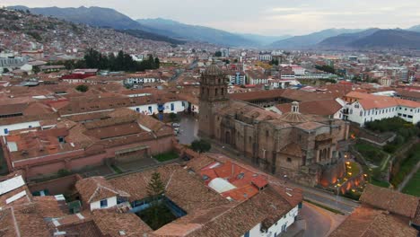 aerial view of qorikancha in the colonial city of cusco, peru