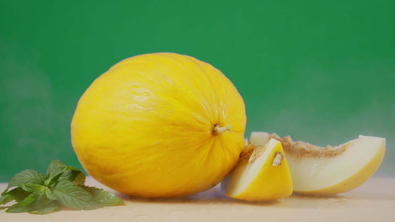 Fresh ripe melon with a cool steam.