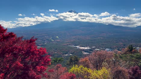 incredibly vibrant scenery at mt. fuji with fall colors on sunny autumn day