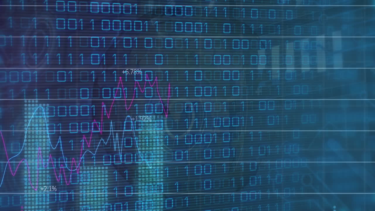 Animation of financial data processing over binary coding