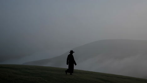 lone figure in a misty mountain landscape