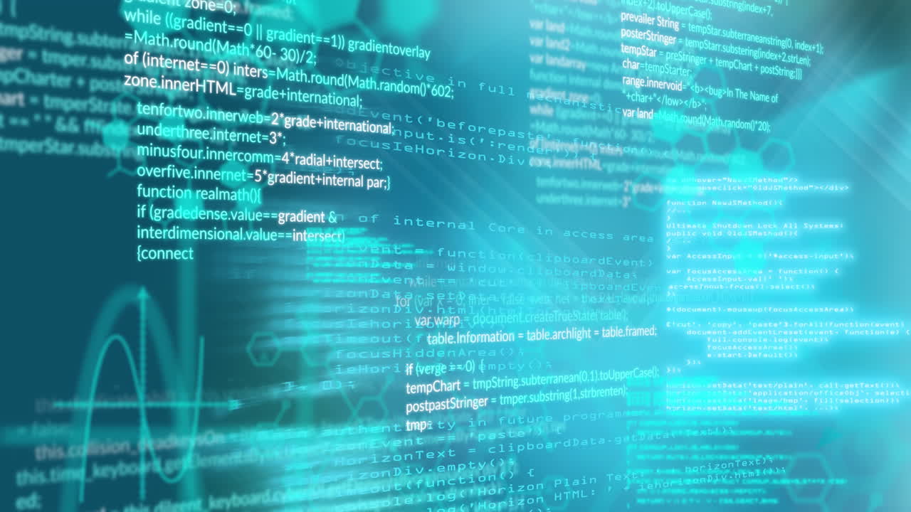 animación de fórmulas químicas y procesamiento de datos sobre fondo azul