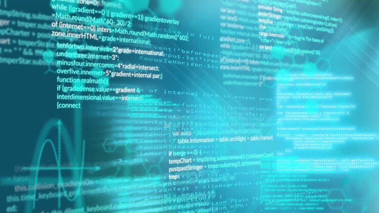 Animation of chemical formula and data processing on blue background